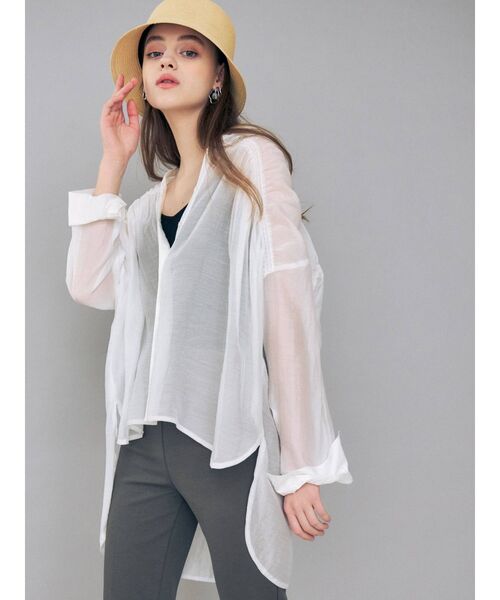 MERCURYDUO（マーキュリーデュオ）の「シアーギャザーシャツ（シャツ/ブラウス・レディース・ブラウン/オフホワイト/ライム・FREE）」の11枚目の写真