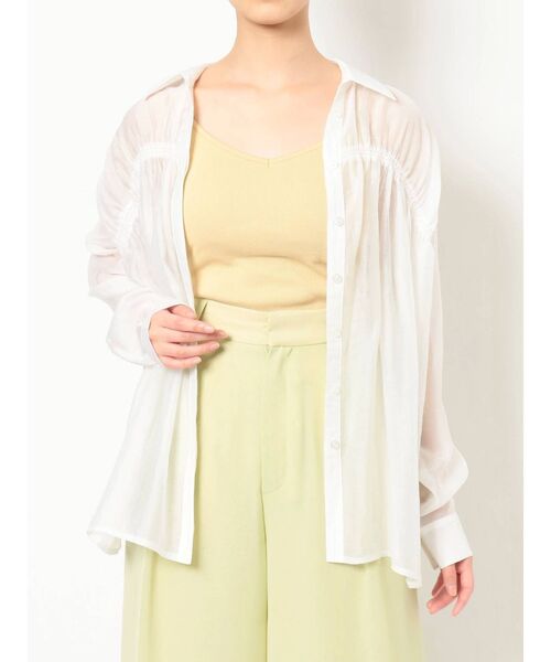 MERCURYDUO（マーキュリーデュオ）の「シアーギャザーシャツ（シャツ/ブラウス・レディース・ブラウン/オフホワイト/ライム・FREE）」の14枚目の写真