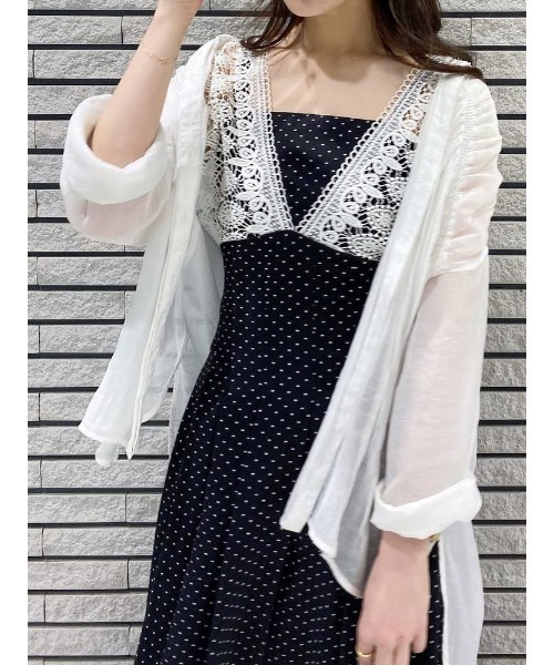 MERCURYDUO（マーキュリーデュオ）の「シアーギャザーシャツ（シャツ/ブラウス・レディース・ブラウン/オフホワイト/ライム・FREE）」の2枚目の写真