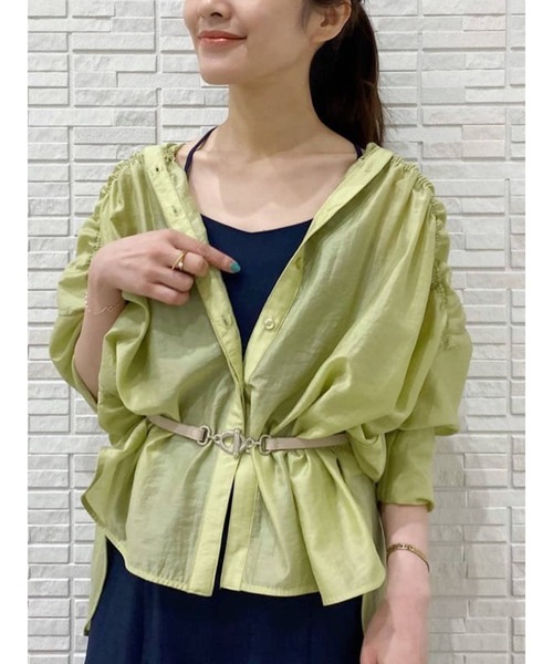 MERCURYDUO（マーキュリーデュオ）の「シアーギャザーシャツ（シャツ/ブラウス・レディース・ブラウン/オフホワイト/ライム・FREE）」の3枚目の写真