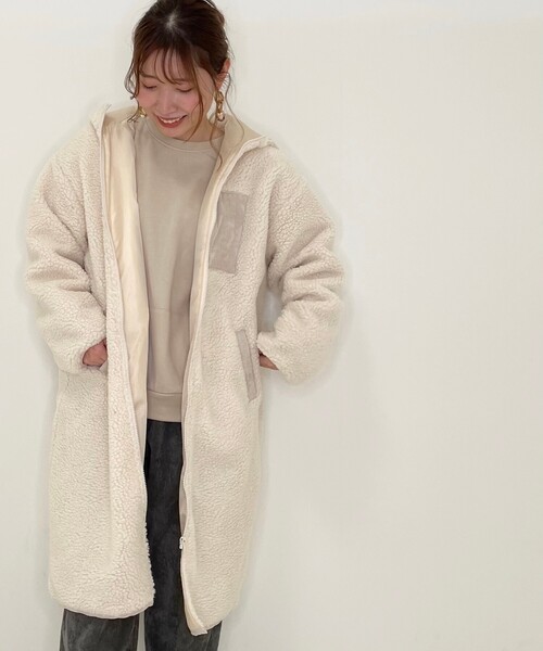 Cutie Blonde（キューティーブロンド）の「◆フードボアロングコート（その他アウター・レディース・アイボリー/グレー/ブラウン系その他・00）」の5枚目の写真