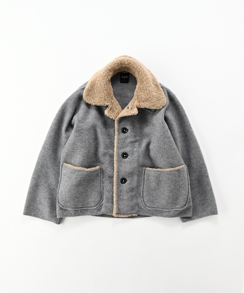 美品 45R ウール縮絨ニットジャケット 3 アイボリー 45R（フォーティファイブアール）の「縮絨ニット×ボアテント