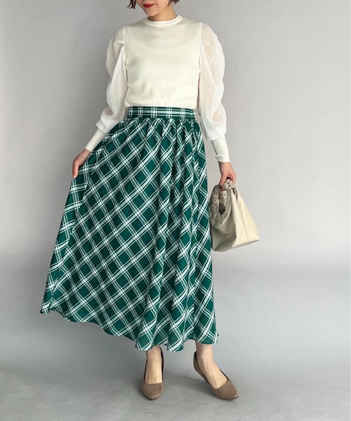 PICCIN（ピッチン）の「チェックフレアスカート（スカート・レディース・ブラック/グリーン・M）」の11枚目の写真