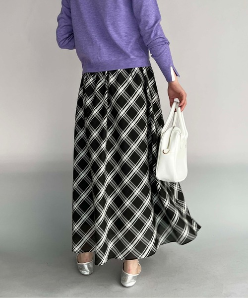 PICCIN（ピッチン）の「チェックフレアスカート（スカート・レディース・ブラック/グリーン・M）」の4枚目の写真