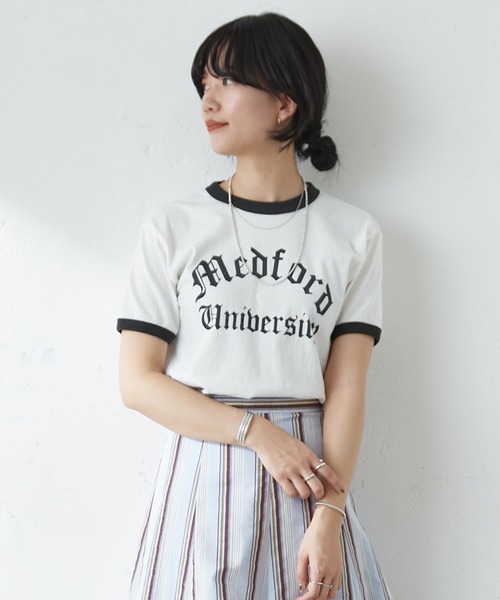 SHENERY（シーナリー）の「College Ringer Tee（Tシャツ/カットソー・レディース・オフホワイト/グレー・FREE）」の4枚目の写真