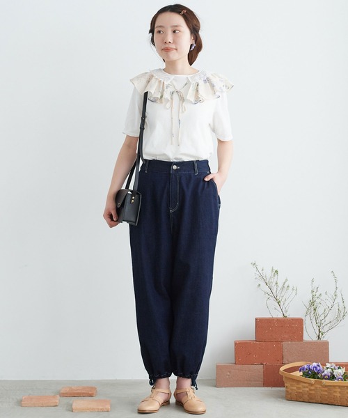 chambre de charme（シャンブルドゥシャーム）の「cdc 36/-天竺 衿レース5分袖Ｔ（Tシャツ/カットソー・レディース・ブラック/ホワイト・FREE）」の8枚目の写真