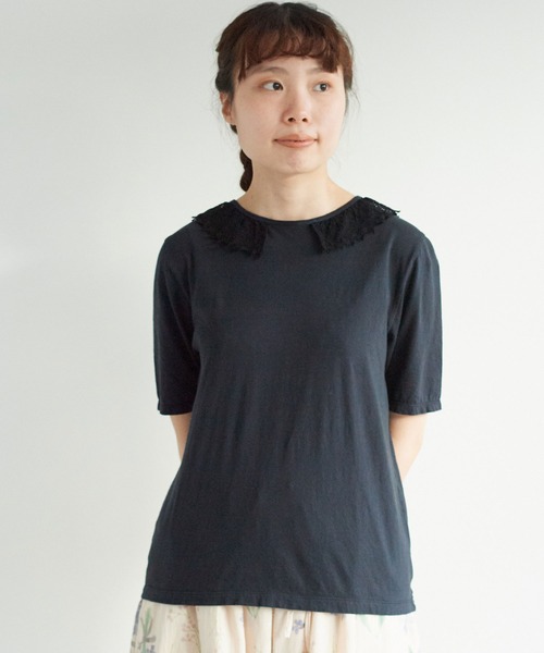 chambre de charme（シャンブルドゥシャーム）の「cdc 36/-天竺 衿レース5分袖Ｔ（Tシャツ/カットソー・レディース・ブラック/ホワイト・FREE）」の20枚目の写真