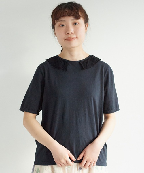 chambre de charme（シャンブルドゥシャーム）の「cdc 36/-天竺 衿レース5分袖Ｔ（Tシャツ/カットソー・レディース・ブラック/ホワイト・FREE）」の22枚目の写真