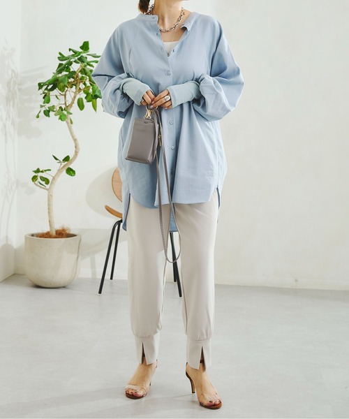 DouDou（ドゥドゥ）の「袖異素材切替シャツ（シャツ/ブラウス・レディース・ホワイト/ブルー・FREE）」の6枚目の写真