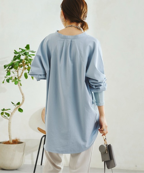 DouDou（ドゥドゥ）の「袖異素材切替シャツ（シャツ/ブラウス・レディース・ホワイト/ブルー・FREE）」の11枚目の写真