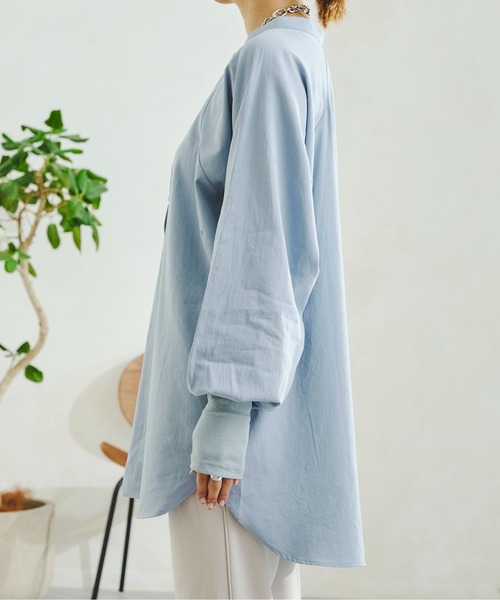 DouDou（ドゥドゥ）の「袖異素材切替シャツ（シャツ/ブラウス・レディース・ホワイト/ブルー・FREE）」の16枚目の写真