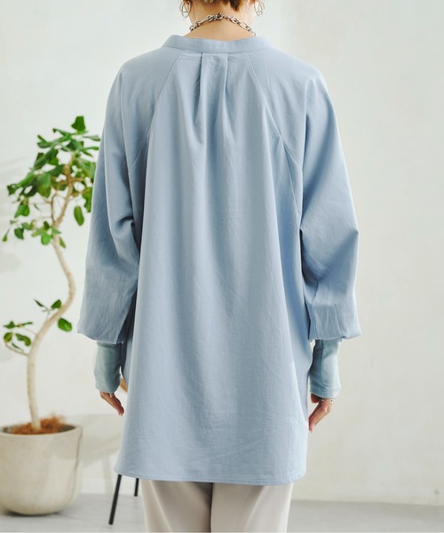 DouDou（ドゥドゥ）の「袖異素材切替シャツ（シャツ/ブラウス・レディース・ホワイト/ブルー・FREE）」の17枚目の写真