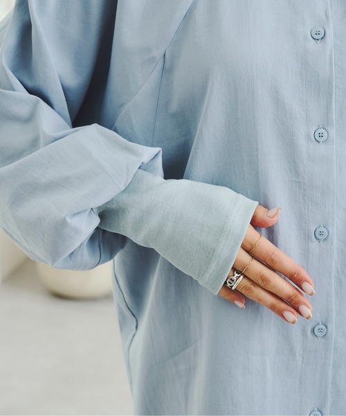 DouDou（ドゥドゥ）の「袖異素材切替シャツ（シャツ/ブラウス・レディース・ホワイト/ブルー・FREE）」の20枚目の写真