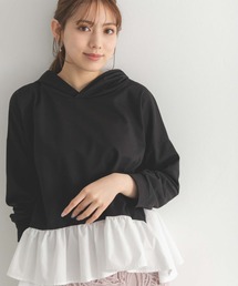 異素材ペプラムパーカー