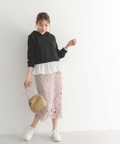 fifth（フィフス）の「異素材ペプラムパーカー（パーカー・レディース・ブラック/グレー・M）」の3枚目の写真