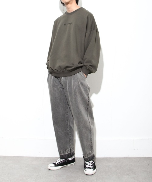 NILWAY（ニルウェイ）の「ファインコットン裏毛nilway筆記ロゴ刺繍ビッグクルー（スウェット・メンズ・ブラック/オフホワイト/グリーン/チャコール・MEDIUM/LARGE）」の6枚目の写真