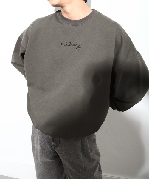 NILWAY（ニルウェイ）の「ファインコットン裏毛nilway筆記ロゴ刺繍ビッグクルー（スウェット・メンズ・ブラック/オフホワイト/グリーン/チャコール・MEDIUM/LARGE）」の7枚目の写真