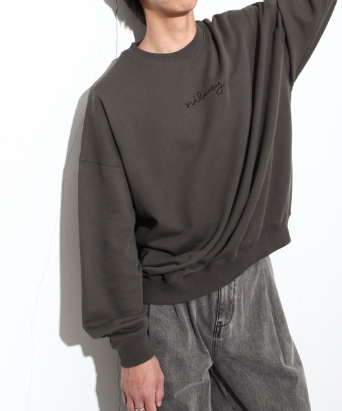 NILWAY（ニルウェイ）の「ファインコットン裏毛nilway筆記ロゴ刺繍ビッグクルー（スウェット・メンズ・ブラック/オフホワイト/グリーン/チャコール・MEDIUM/LARGE）」の8枚目の写真