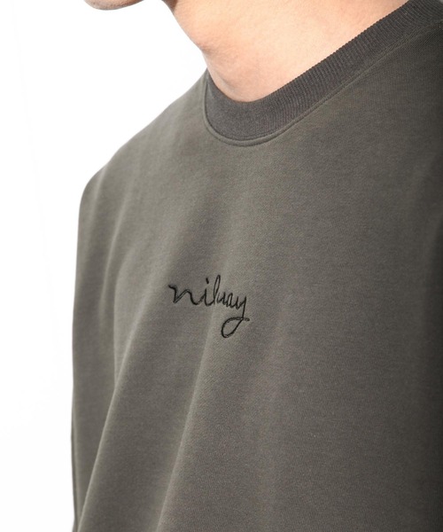 NILWAY（ニルウェイ）の「ファインコットン裏毛nilway筆記ロゴ刺繍ビッグクルー（スウェット・メンズ・ブラック/オフホワイト/グリーン/チャコール・MEDIUM/LARGE）」の9枚目の写真
