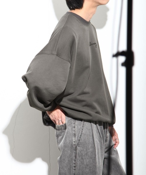 NILWAY（ニルウェイ）の「ファインコットン裏毛nilway筆記ロゴ刺繍ビッグクルー（スウェット・メンズ・ブラック/オフホワイト/グリーン/チャコール・MEDIUM/LARGE）」の10枚目の写真