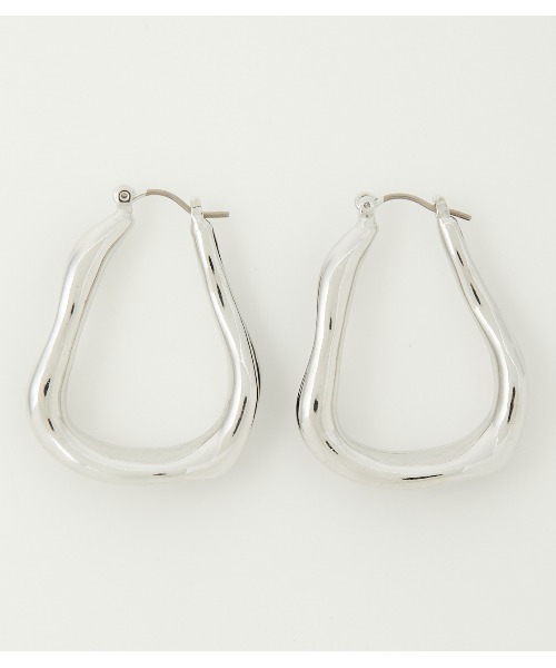 BOTTEGA VENETA ピアス オフホワイト シルバーイントレチャート フープ