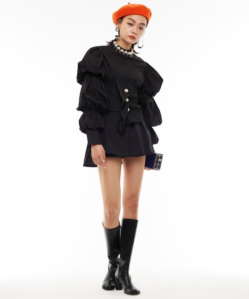 Narcissus（ナルシス）の「【Narcissus】ソデボリュームシャツ（シャツ/ブラウス・レディース・ブラック/ホワイト・FREE）」の6枚目の写真