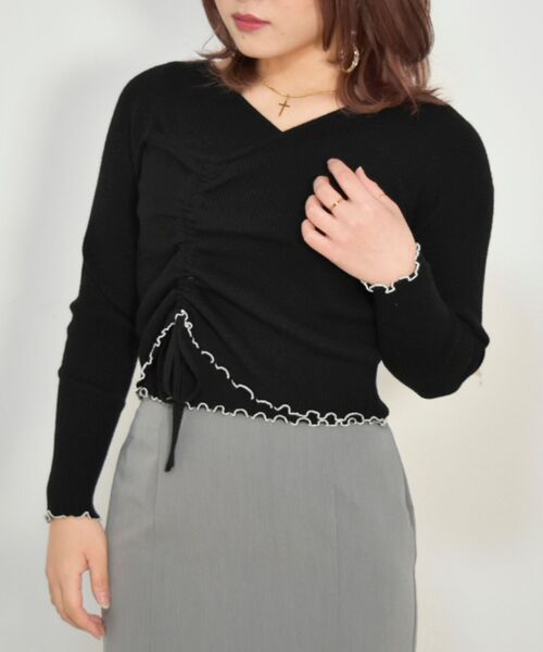 MAJESTIC LEGON(マジェスティックレゴン)の「オトナカシュクールニット(ニット/セーター・レディース・ブラック/ライトグリーン/アイボリー・MEDIUM)」の3枚目の写真