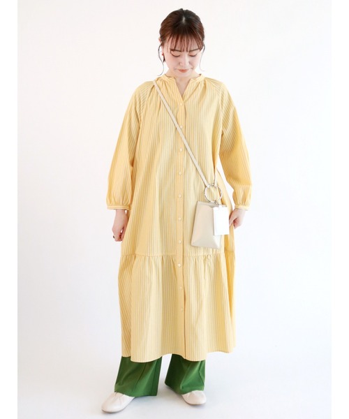 ehka sopo（エヘカソポ）の「裾ギャザーストライプワンピース（ワンピース・レディース・パープル/イエロー/グリーン・ﾌﾘ-）」の3枚目の写真