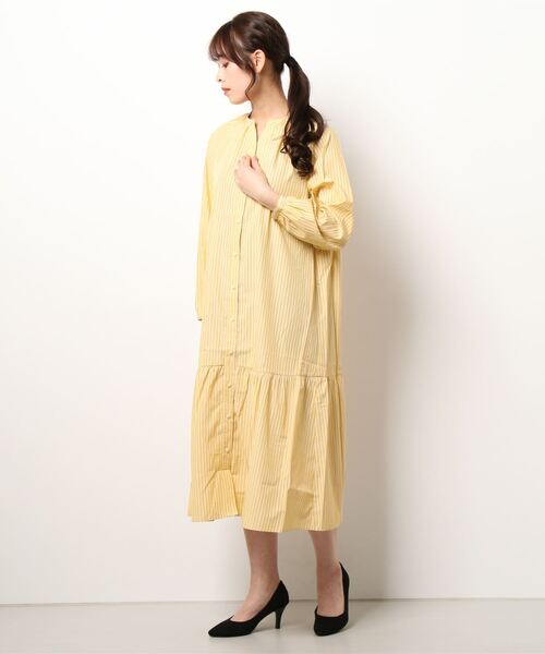 ehka sopo（エヘカソポ）の「裾ギャザーストライプワンピース（ワンピース・レディース・パープル/イエロー/グリーン・ﾌﾘ-）」の6枚目の写真