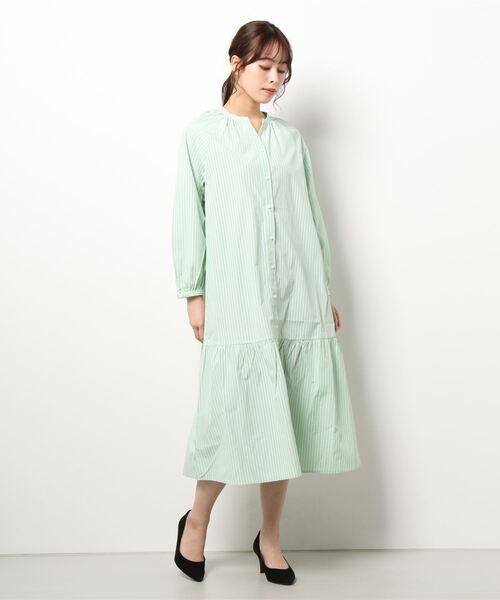 ehka sopo（エヘカソポ）の「裾ギャザーストライプワンピース（ワンピース・レディース・パープル/イエロー/グリーン・ﾌﾘ-）」の7枚目の写真