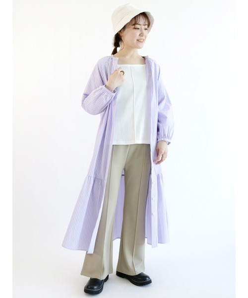 ehka sopo（エヘカソポ）の「裾ギャザーストライプワンピース（ワンピース・レディース・パープル/イエロー/グリーン・ﾌﾘ-）」の10枚目の写真