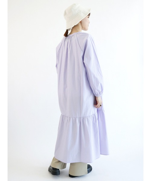 ehka sopo（エヘカソポ）の「裾ギャザーストライプワンピース（ワンピース・レディース・パープル/イエロー/グリーン・ﾌﾘ-）」の11枚目の写真