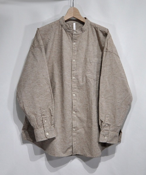 おしゃれスタ(オシャレスタ)の「綿麻ストレッチバンドカラーシャツ(IR) オーバーサイズ メンズ レディース(シャツ/ブラウス・メンズ・ホワイト/ブラック/ネイビー/カーキ/モカ・L/M/XL)」の4枚目の写真