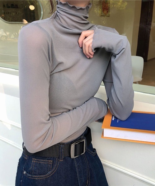 VIBGYOR Women（ヴィブジョー　ウィメン）の「【KOREA SELECT】メロウ シアートップス（シャツ/ブラウス・レディース・ホワイト/ブラック/ブラウン/グレー/アイボリー・FREE）」の4枚目の写真