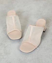センターシームローヒールメッシュサンダル