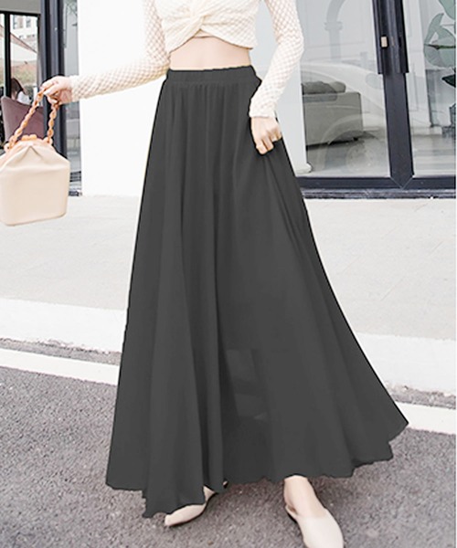 Grandeir（グランディール）の「シフォンフレアロングスカート（スカート・レディース・ブルーグレー/ワインレッド/ブラック/イエロー/ミント・M）」の6枚目の写真