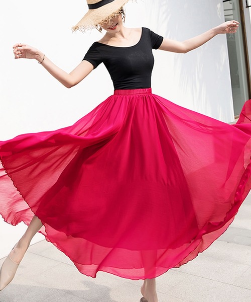 Grandeir（グランディール）の「シフォンフレアロングスカート（スカート・レディース・ブルーグレー/ワインレッド/ブラック/イエロー/ミント・M）」の7枚目の写真