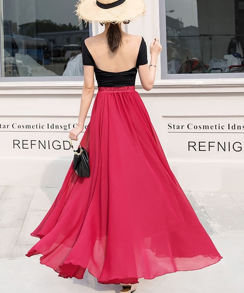 Grandeir（グランディール）の「シフォンフレアロングスカート（スカート・レディース・ブルーグレー/ワインレッド/ブラック/イエロー/ミント・M）」の8枚目の写真