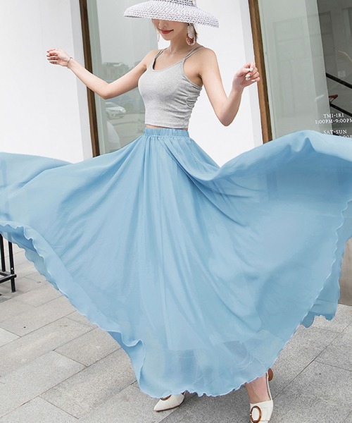 Grandeir（グランディール）の「シフォンフレアロングスカート（スカート・レディース・ブルーグレー/ワインレッド/ブラック/イエロー/ミント・M）」の10枚目の写真