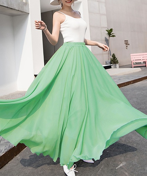 Grandeir（グランディール）の「シフォンフレアロングスカート（スカート・レディース・ブルーグレー/ワインレッド/ブラック/イエロー/ミント・M）」の12枚目の写真