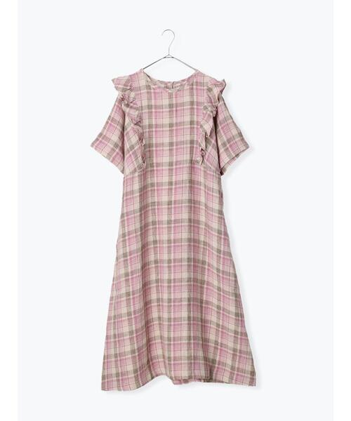 TSUHARU by Samansa Mos2(ツハルバイサマンサモスモス)の「チェック切替フリルワンピース(ワンピース・レディース・ネイビー/ブラウン/ピンク・フリ-)」の4枚目の写真