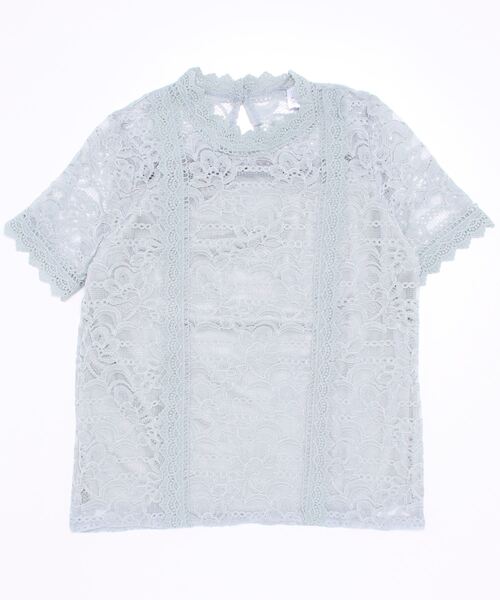 Lace Ladies(レースレディース)の「スタンドカラー総レース半袖ブラウス(シャツ/ブラウス・レディース・ホワイト/ブルー・L/S/M/XL)」の6枚目の写真