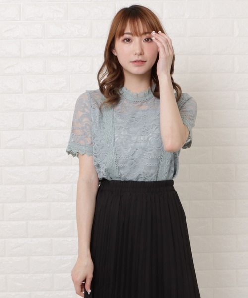 Lace Ladies(レースレディース)の「スタンドカラー総レース半袖ブラウス(シャツ/ブラウス・レディース・ホワイト/ブルー・L/S/M/XL)」の9枚目の写真