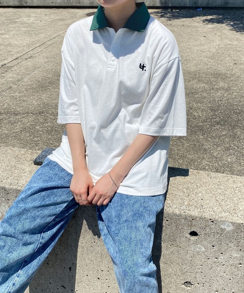 PairPair（ペアペア）の「襟配色ポロシャツ(ユニセックス)（ポロシャツ・メンズ・オフホワイト/グリーン/グレイッシュブルー・MEDIUM/LARGE）」の2枚目の写真