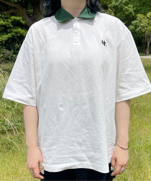 PairPair（ペアペア）の「襟配色ポロシャツ(ユニセックス)（ポロシャツ・メンズ・オフホワイト/グリーン/グレイッシュブルー・MEDIUM/LARGE）」の7枚目の写真