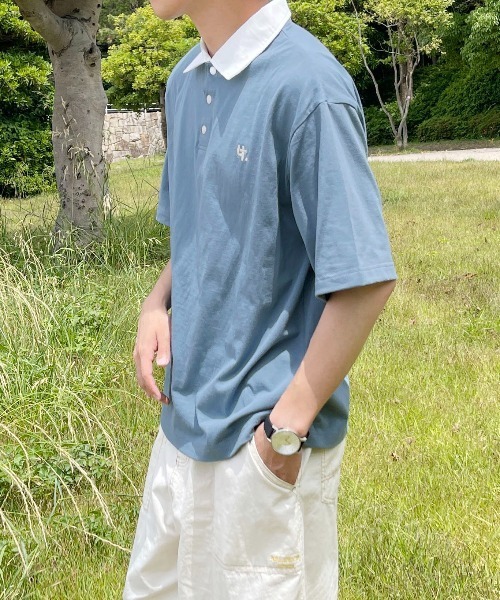 PairPair（ペアペア）の「襟配色ポロシャツ(ユニセックス)（ポロシャツ・メンズ・オフホワイト/グリーン/グレイッシュブルー・MEDIUM/LARGE）」の16枚目の写真