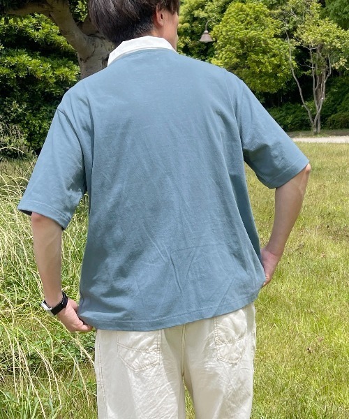 PairPair（ペアペア）の「襟配色ポロシャツ(ユニセックス)（ポロシャツ・メンズ・オフホワイト/グリーン/グレイッシュブルー・MEDIUM/LARGE）」の17枚目の写真