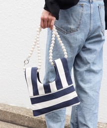 florist | 【Instagramでバズってる】【2Way】パールチェーンのストライプ柄 or チェック柄ミニショルダーバッグ/ハンドバッグ(ショルダーバッグ)