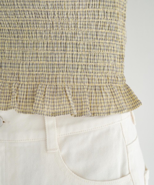 Kastane（カスタネ）の「ギンガムシャーリングブラウス（シャツ/ブラウス・レディース・ブラック/オフホワイト/ネイビー/イエロー・FREE）」の14枚目の写真