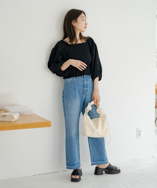 Kastane（カスタネ）の「ギンガムシャーリングブラウス（シャツ/ブラウス・レディース・ブラック/オフホワイト/ネイビー/イエロー・FREE）」の20枚目の写真